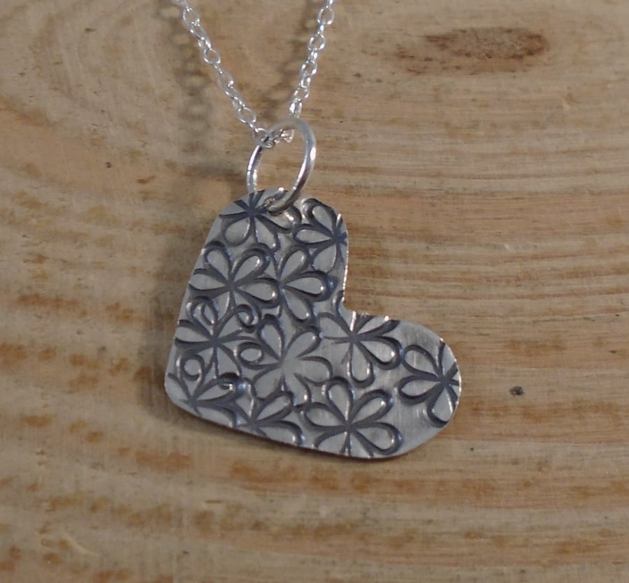 Sterling Silver Daisy Heart Necklace