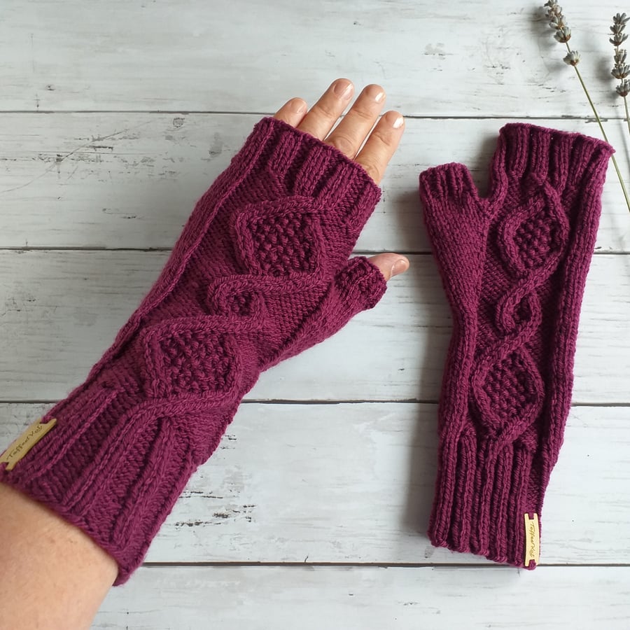 Cable Stitch Fingerless Gloves for Women Hand Folksy