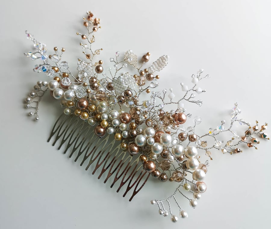 Daisy Swarovski crystal and pearl wired wedding tiara bridal comb