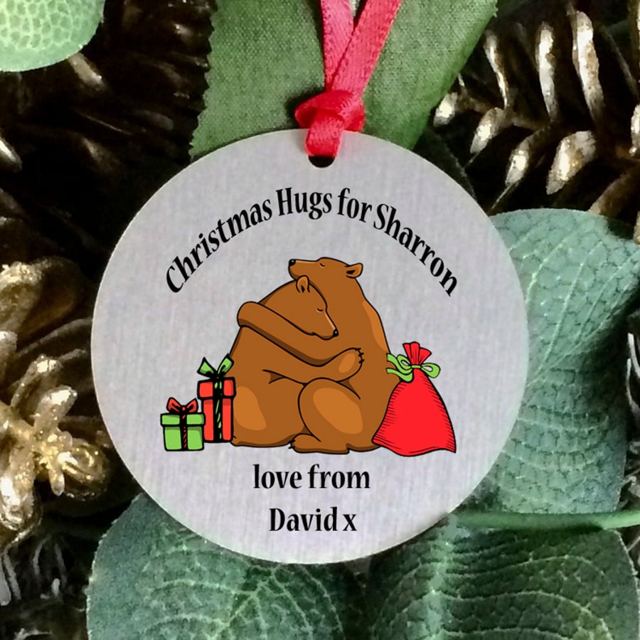 Personalised Christmas tree ornament with Bears, sentimental keepsake gift. H32