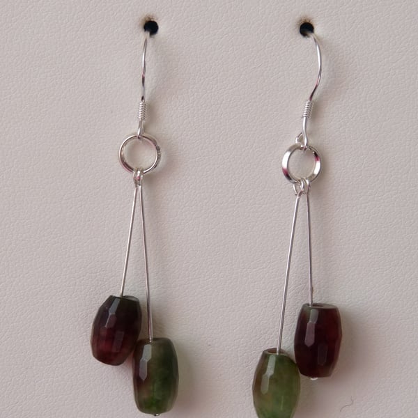 Multi Coloured Quartz Drop Earrings - Sterling Silver - Genuine Gemstone 