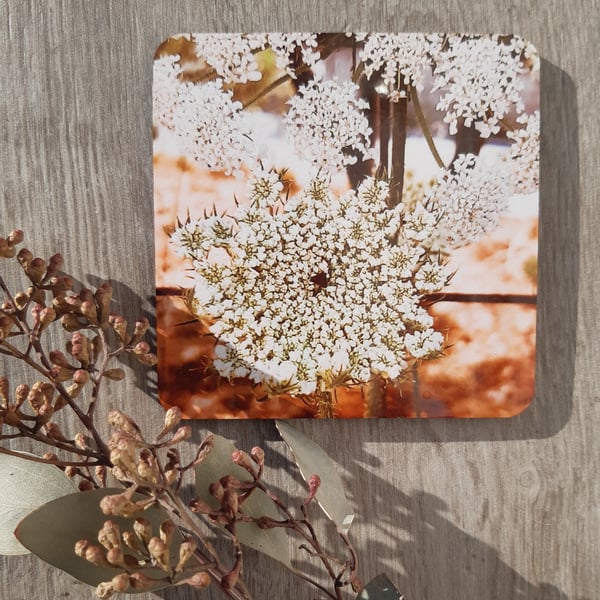 Coaster set - 2 mdf coasters - tableware - cow parsley floral print.