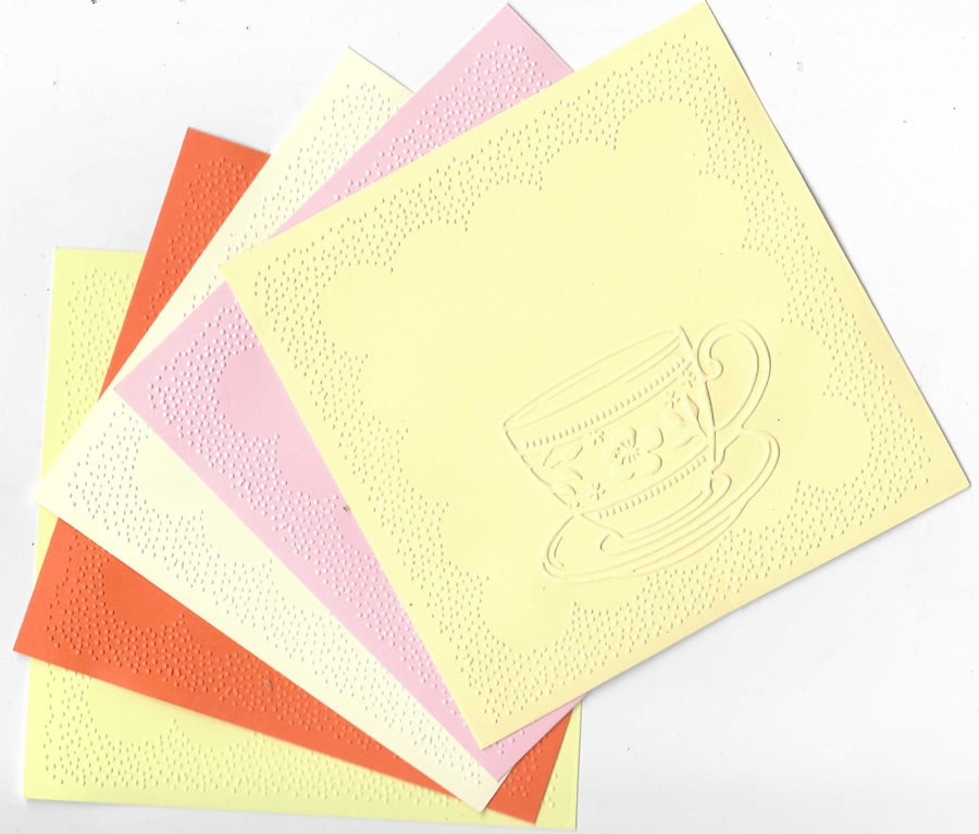 Embossed Paper. 5"x5". Teacup (1). Choice of Colour