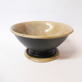 Bowl Gothic Gorgeous Stemmed Bowl with Twizzles, Black and Cream Ceramic.