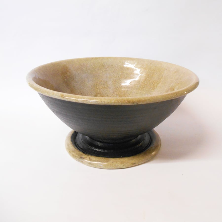 Bowl Gothic Gorgeous Stemmed Bowl with Twizzles, Black and Cream Ceramic.