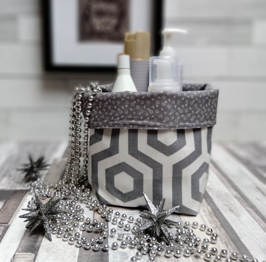 Geometric Hexagon Design Oilcloth and Cotton Contemporary Storage Baskets