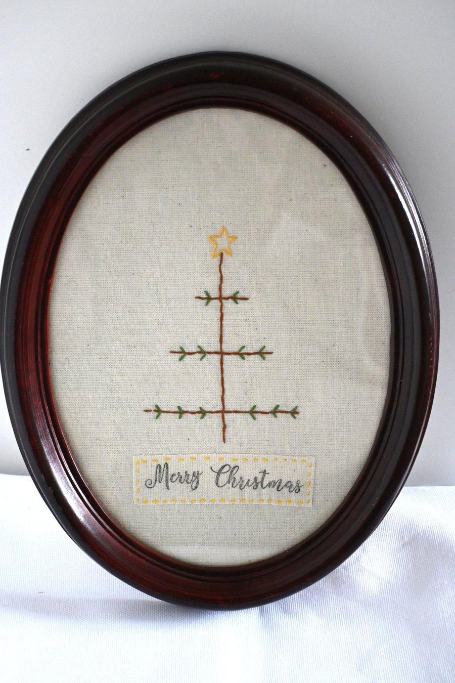 hand embroidered Christmas tree picture - Folksy