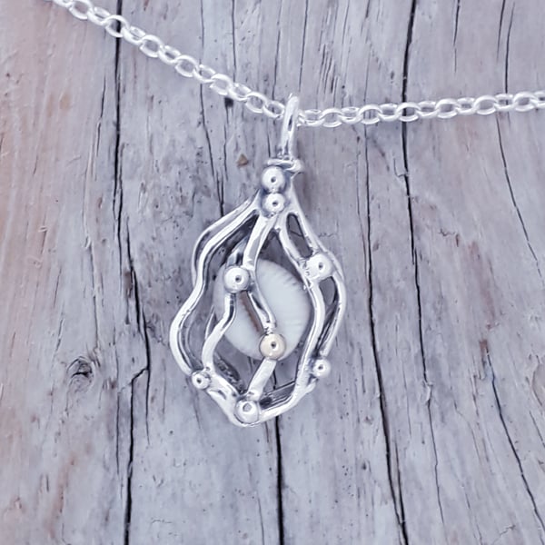 Seaweed Treasure Pendant with a real Cowrie Shell