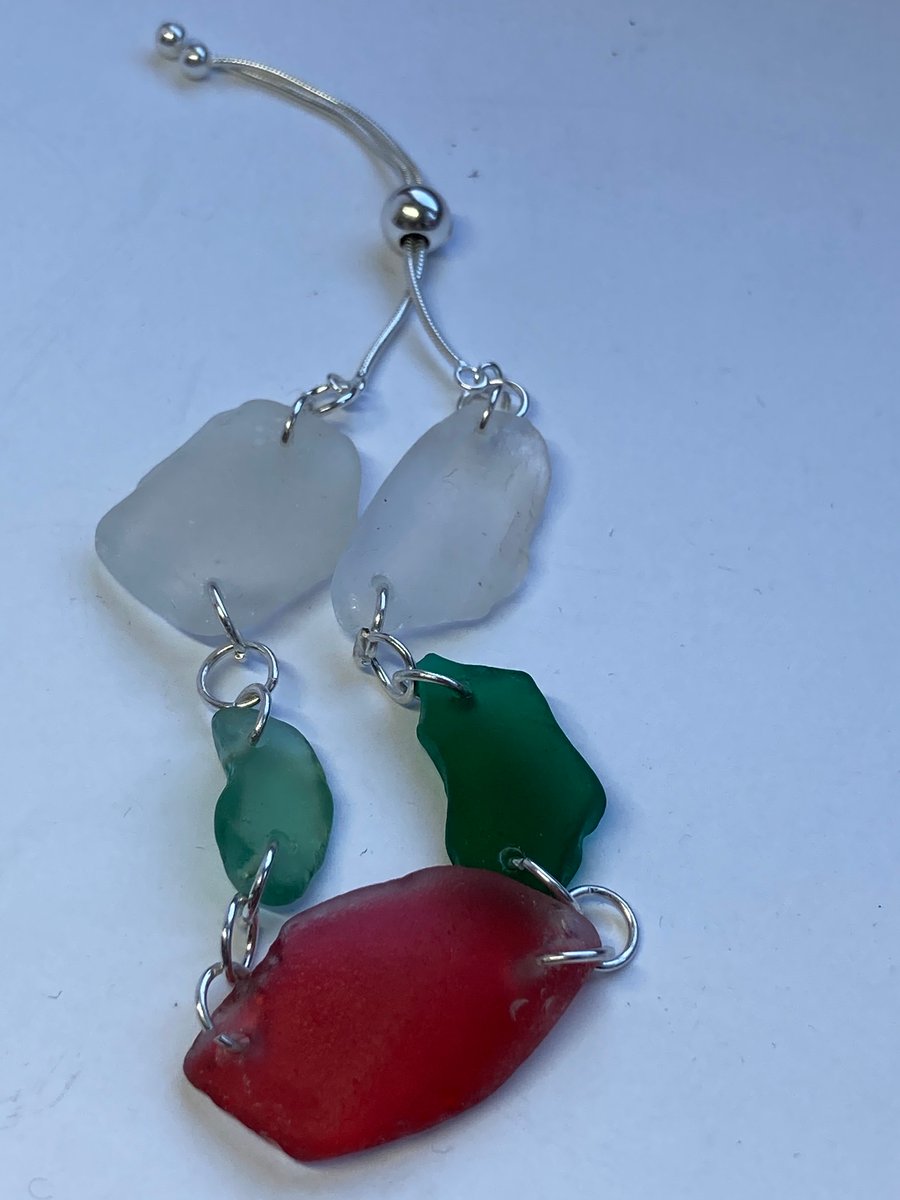 Sterling silver and seaglass adjustable bracelet