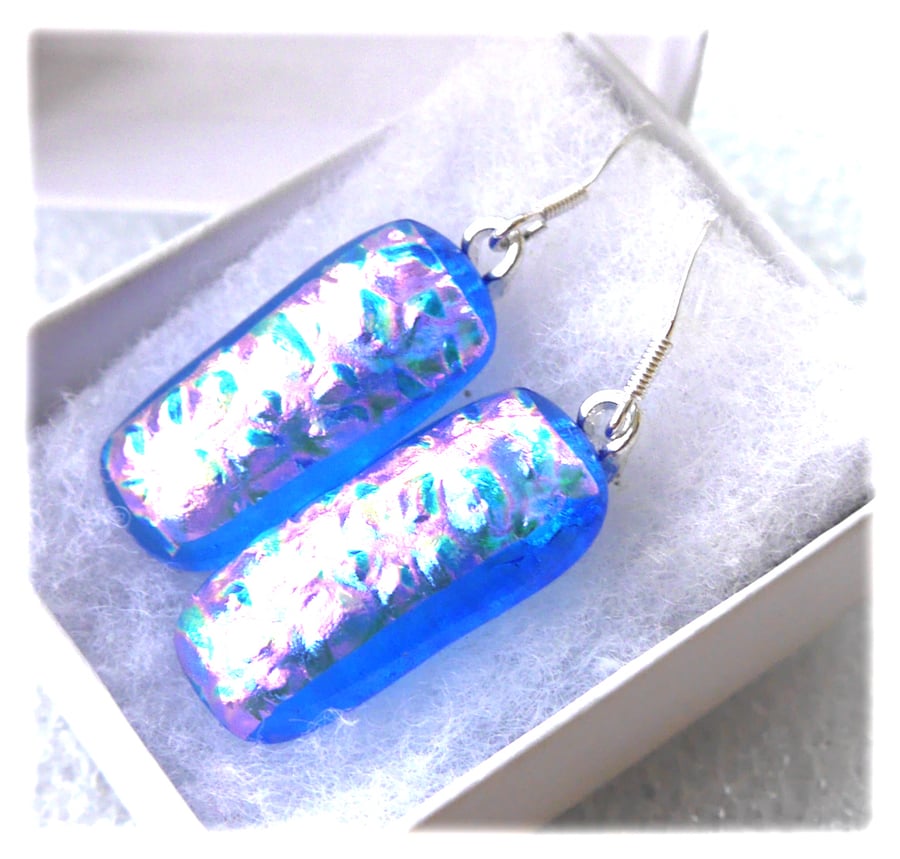 Handmade Fused Dichroic Glass Earrings 278 Aqua Pink Shimmer