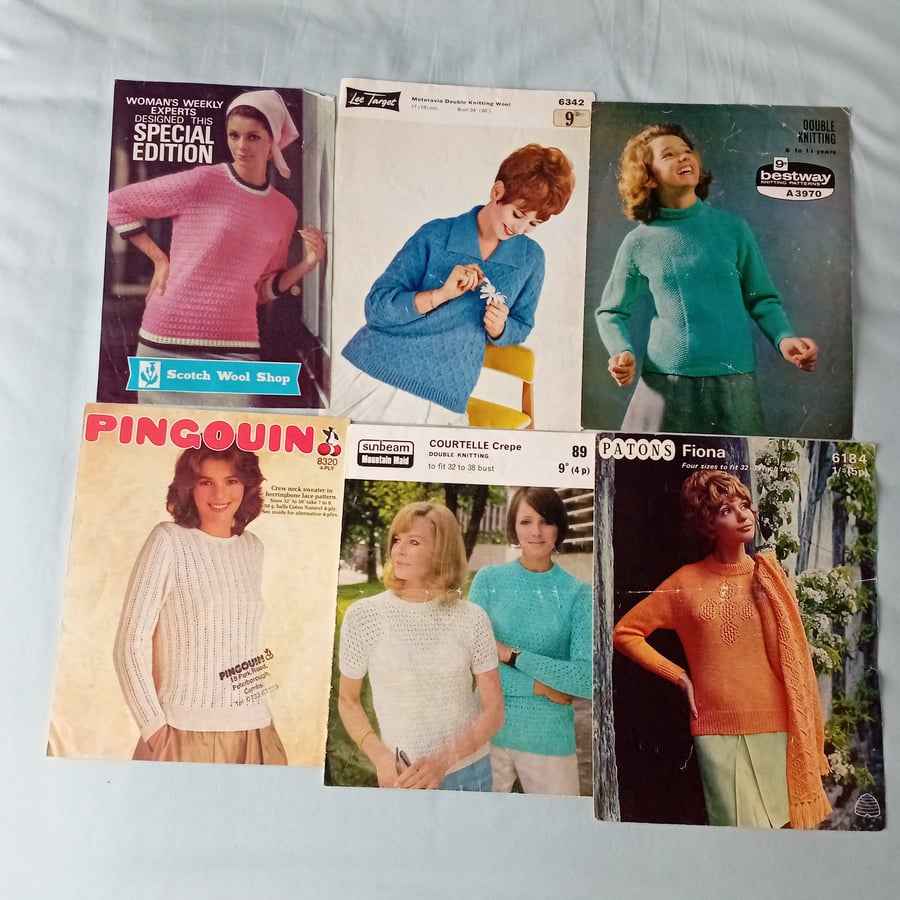 SOLDSix vintage knitting patterns for ladies jumpers