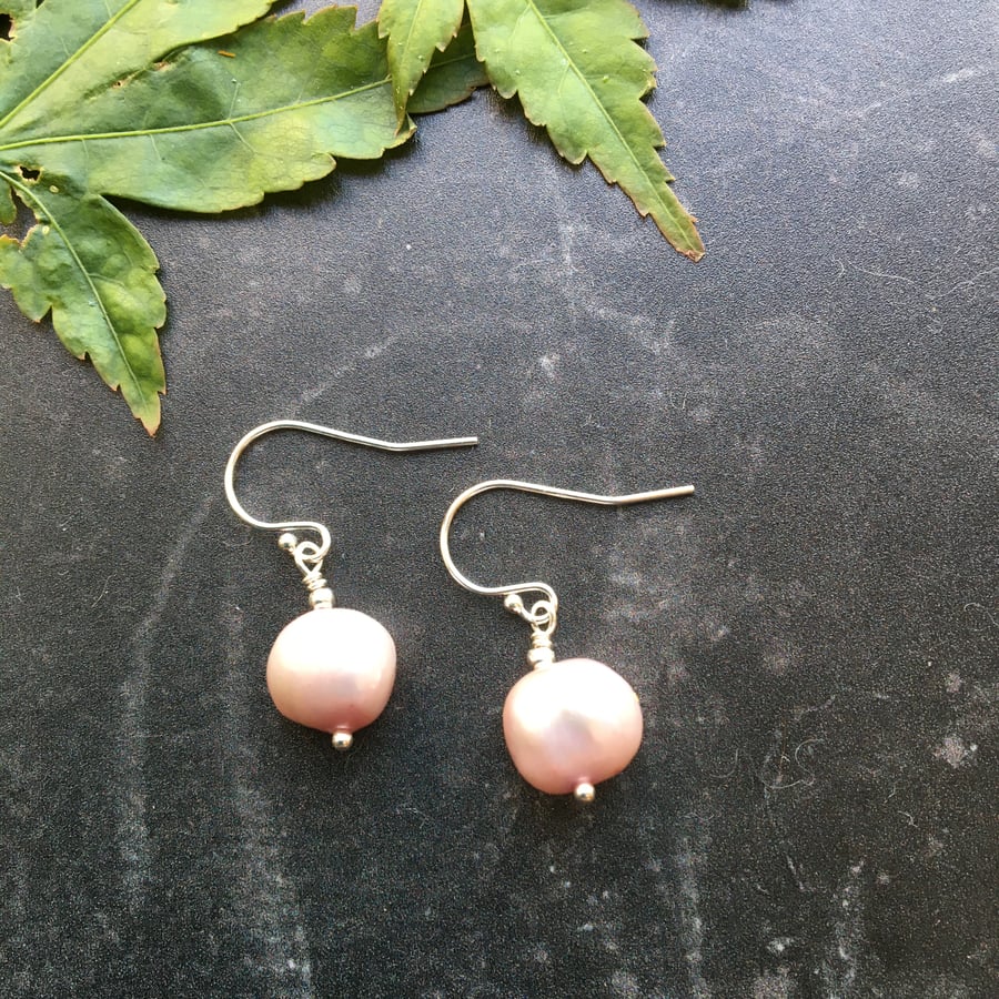 Pink Baroque Pearl & Sterling Silver Earrings