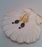 Earrings with Black Oval Glass Bead and a Gold Plated Butterfly, Gift for Her - Image 5