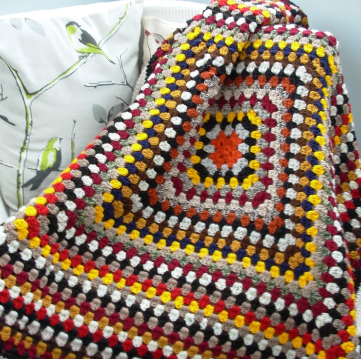 Crochet Granny Square Lap Blanket Shades of Autumn Folksy