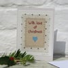 With Love at Christmas, hand-stitched text with heart and stars