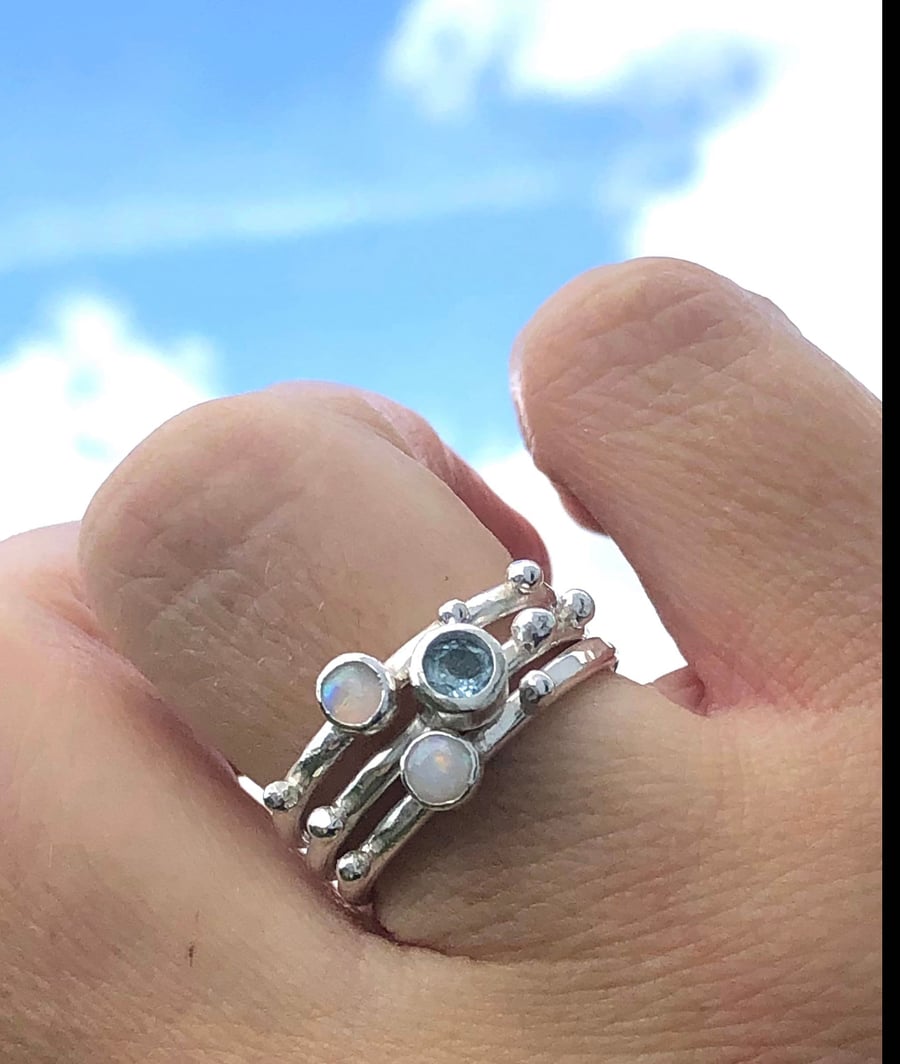 Aquamarine Stack Ring, rain, stack ring, Opal stack ring, raindrops stack ring,