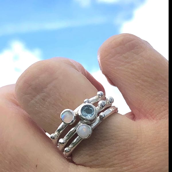 Aquamarine Stack Ring, rain, stack ring, Opal stack ring, raindrops stack ring,