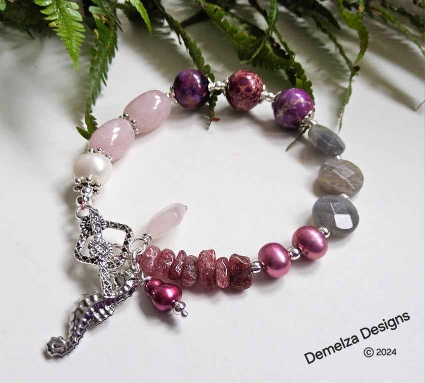  Designer Multigemstone Chakra Charm Bracelet 