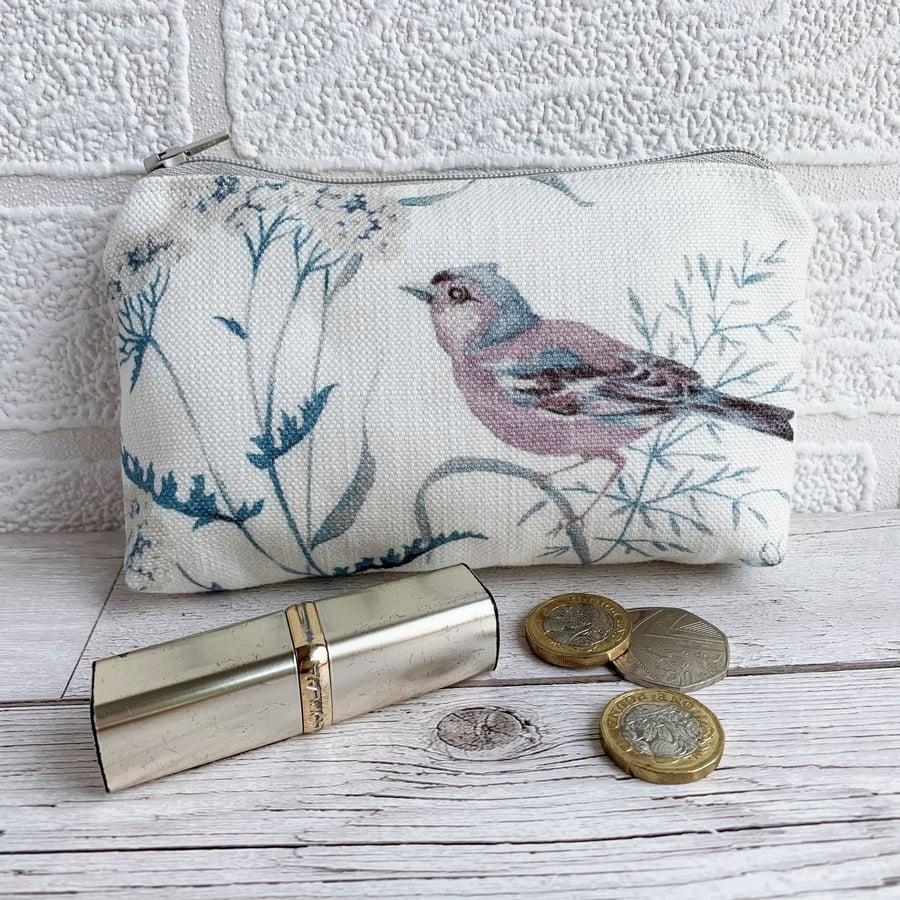 Large Purse, Coin Purse with Chaffinch and Cow Parsley