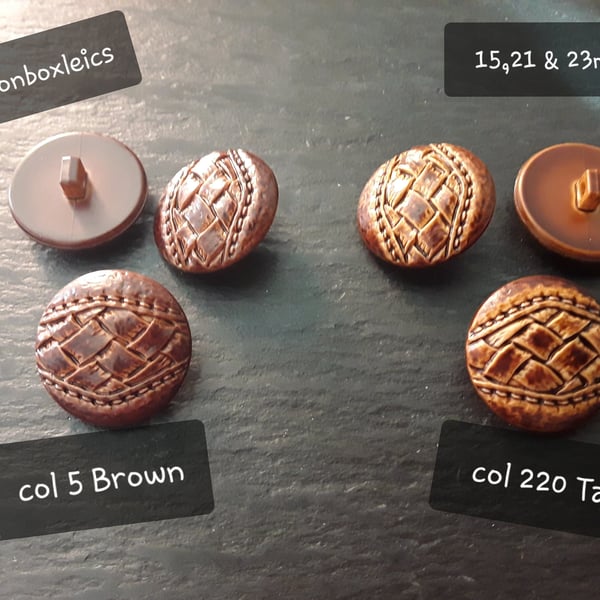 15mm, 21mm & 23mm Italian Sprayed Leather look buttons in 2 Colours