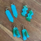 3 Pairs of Blue and Green Earrings