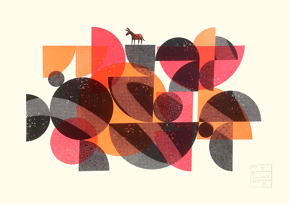 Donkey Puzzle No.6 A2 three-colour screen-print