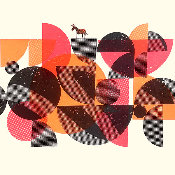 Donkey Puzzle No.6 A2 three-colour screen-print