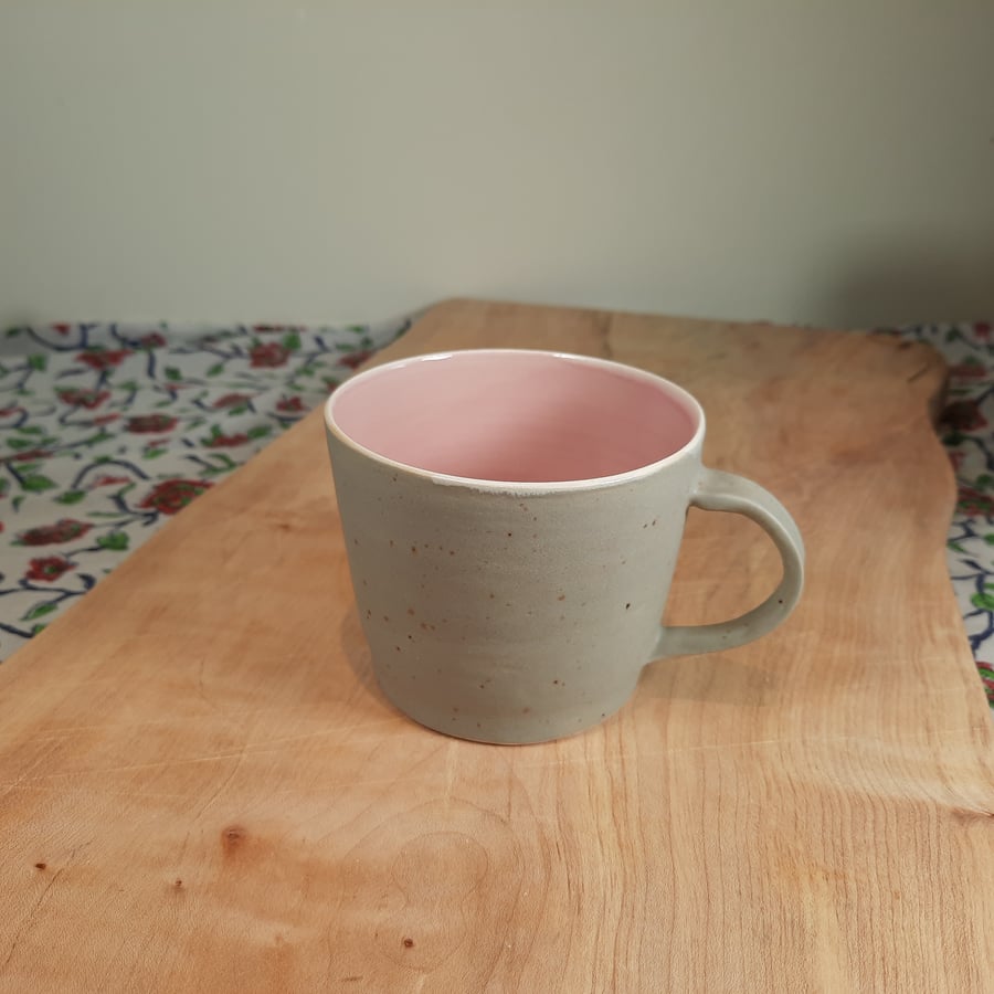 Wheel thrown pink and grey ceramic pottery mug cup