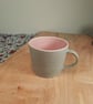 Wheel thrown pink and grey ceramic pottery mug cup