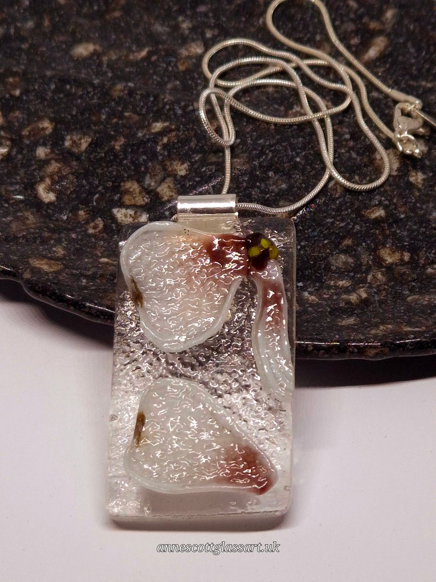 Handmade Fused Glass Botanical Pendant Necklace Pale Dogwood (B)