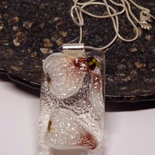 Handmade Fused Glass Botanical Pendant Necklace Pale Dogwood (B)