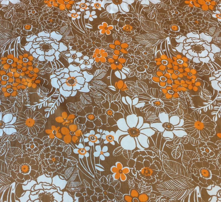 Cheerful Scandi Style Brown and Orange Flower 60s 70s Vintage fabric Lampshade