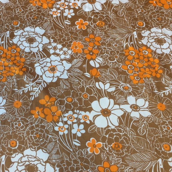 Cheerful Scandi Style Brown and Orange Flower 60s 70s Vintage fabric Lampshade