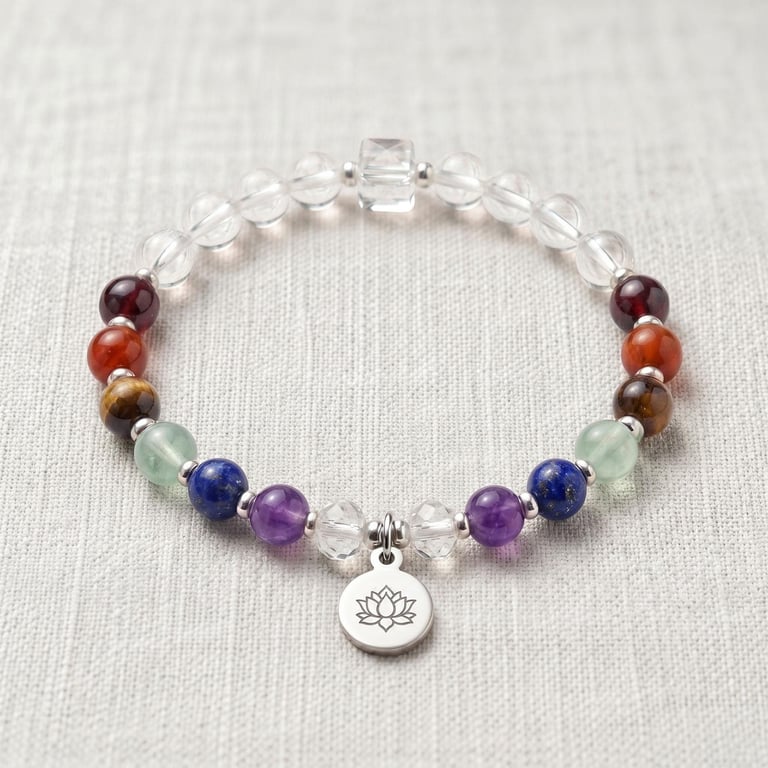 7 Chakra Crystal Bracelet, Traditional Chakra Stones, Personalised Engraved Gift