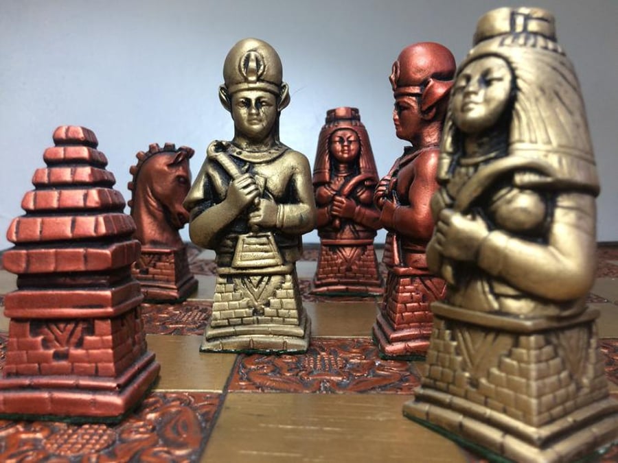 Egyptian Chess Set - Antique Copper and Gold Metallic Effect (Chess Pieces Only)