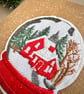 Christmas snow globe card embroidered winter cottage greeting traditional Xmas - Image 3