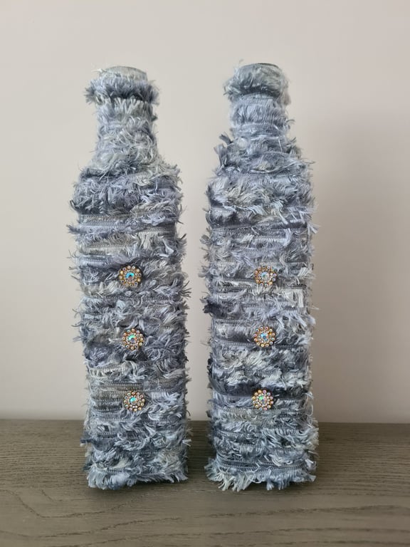 Silver grey yarn wrapped bottle ornaments 