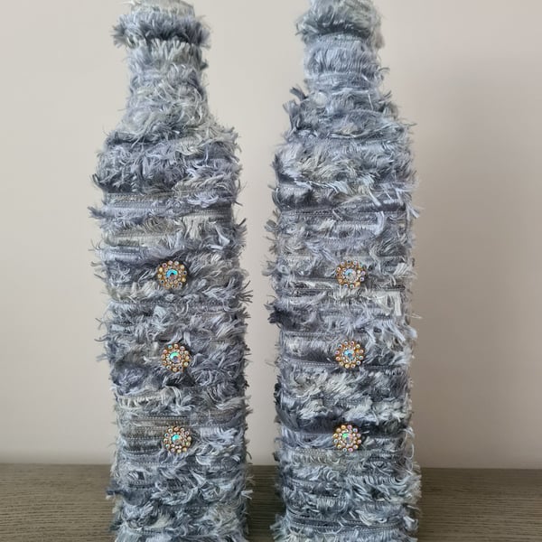 Silver grey yarn wrapped bottle ornaments 