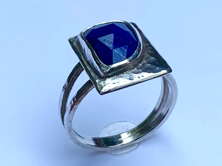 Unique Lapis Lazuli and Sterling Silver ‘Picture’ Ring, Handmade, (U.K size M)