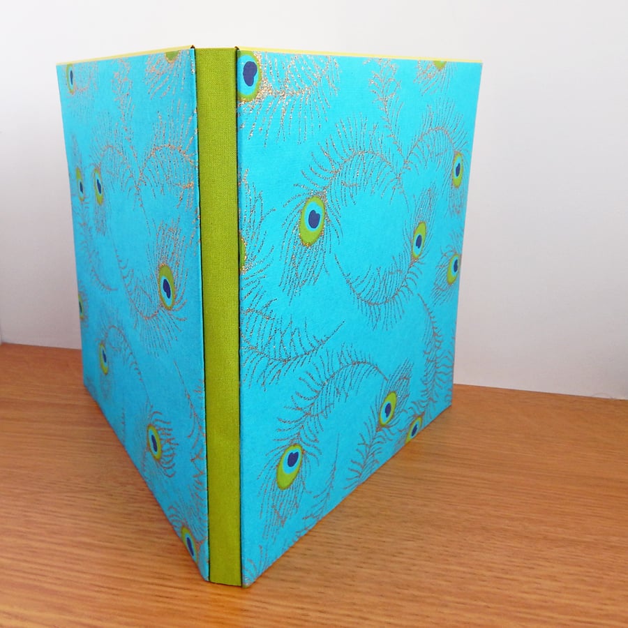 Khadi paper Sketchbook or scrapbook, Peacock Feathers. For Artists 