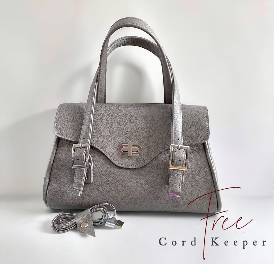 Leather Handbag - Grey Leather Bag - Genuine Rescued Leather Bag