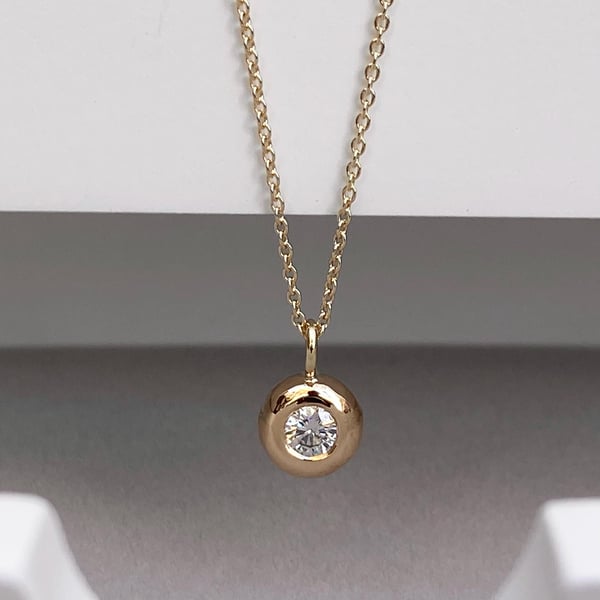 Handmade 9ct yellow, white or rose gold lab diamond nugget pendant and chain
