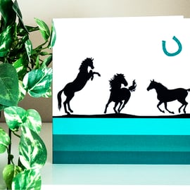 Horses Blank Greetings Card 6 inch square wild galloping prancing stallions 
