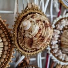 Solar Spiral – Brown & Gold Shell Amulet with Soutache and Glass Beads