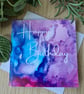 Alcohol ink print blue purple pink birthday card