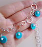 Turquoise & Shell Pearl Multi Charm Drop Fancy Silver Circle Chain Necklace Set - Image 3