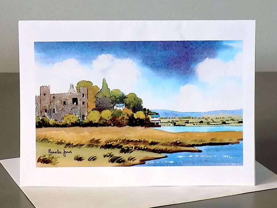Laugharne Castle, Carmarthenshire, Wales, Greetings Card, Blank inside, A5