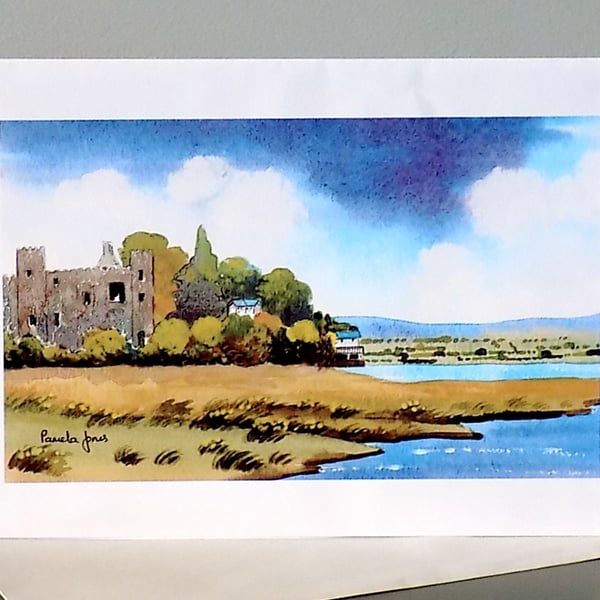 Laugharne Castle, Carmarthenshire, Wales, Greetings Card, Blank inside, A5