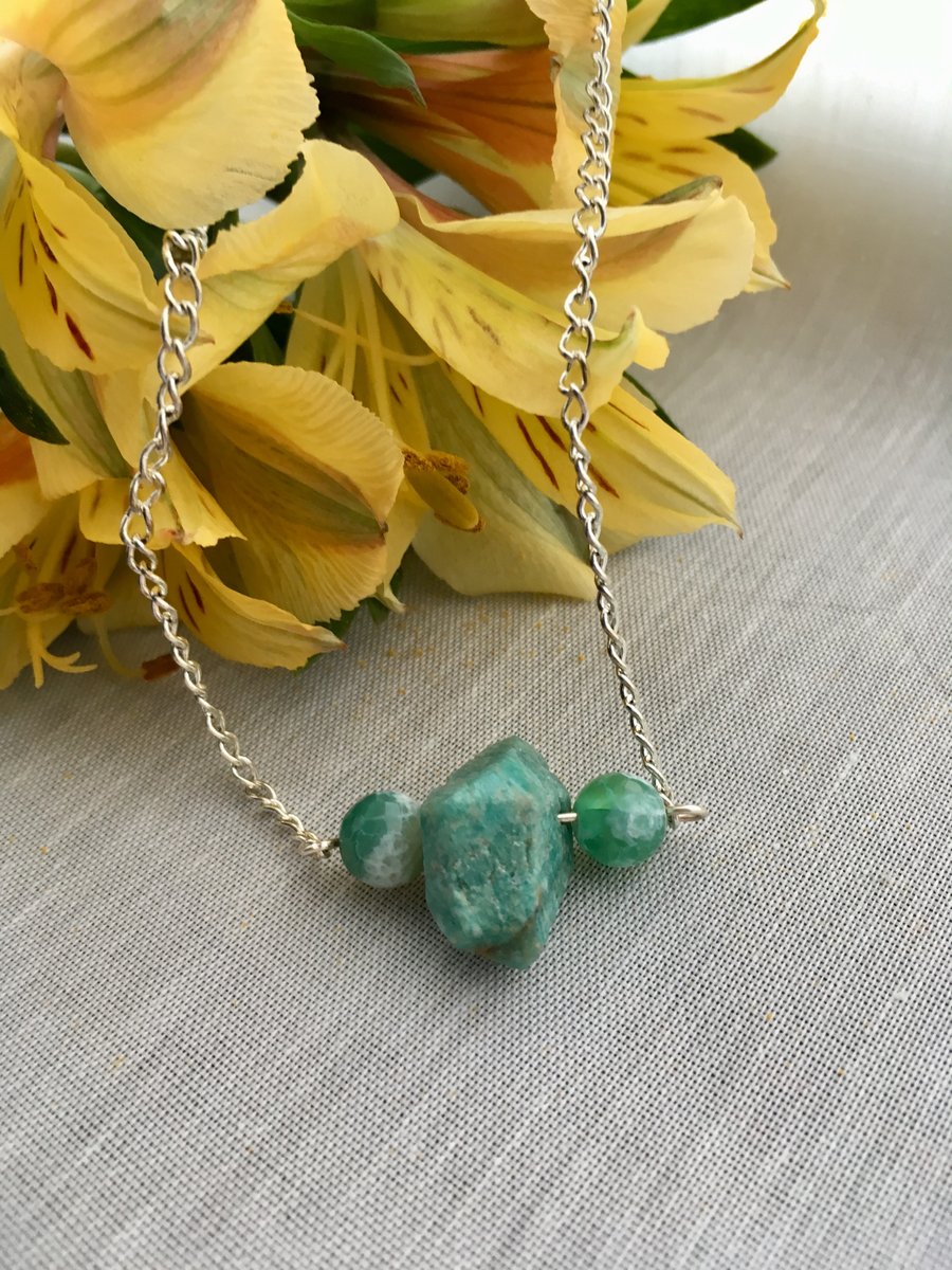 Amazonite and agate bar necklace