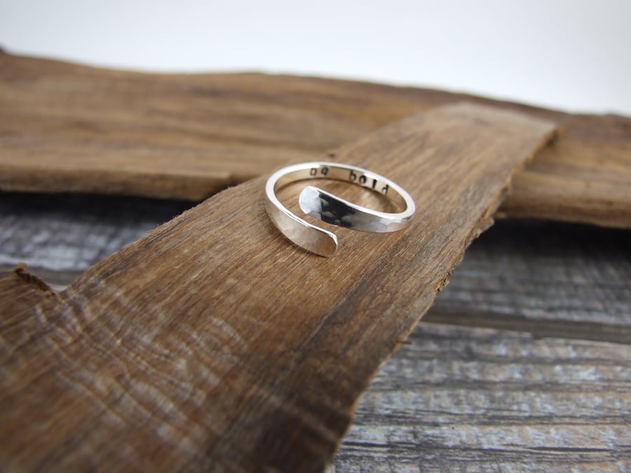 Ring, Sterling Silver Hammered Texture Wrap Ring, Stamped Inside Be Bold
